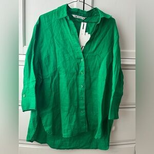 Zara Linen Green Long Sleeve